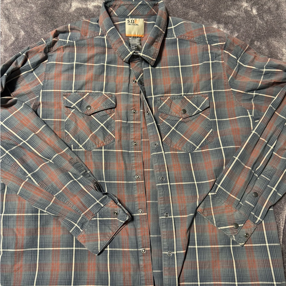 5.11 Tactical Men's Plaid Shirt - burnt orange and Blue